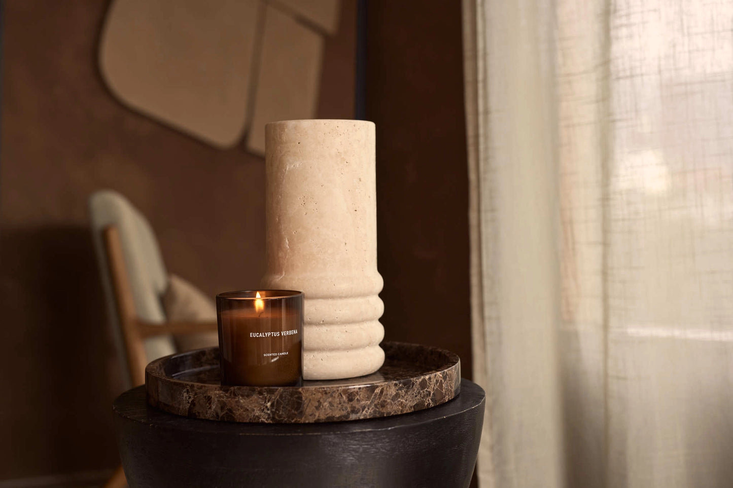 Rund marmor bakke med kant Ø30 cm - Adero Home - Brun