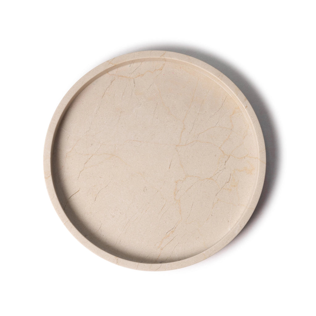 Rund marmor bakke med kant Ø30 cm - Adero Home - Travertin
