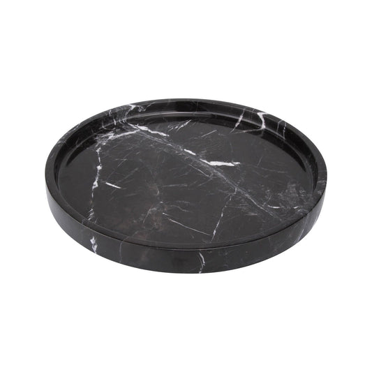 Rund marmor bakke med kant Ø30 cm - Adero Home - Sort